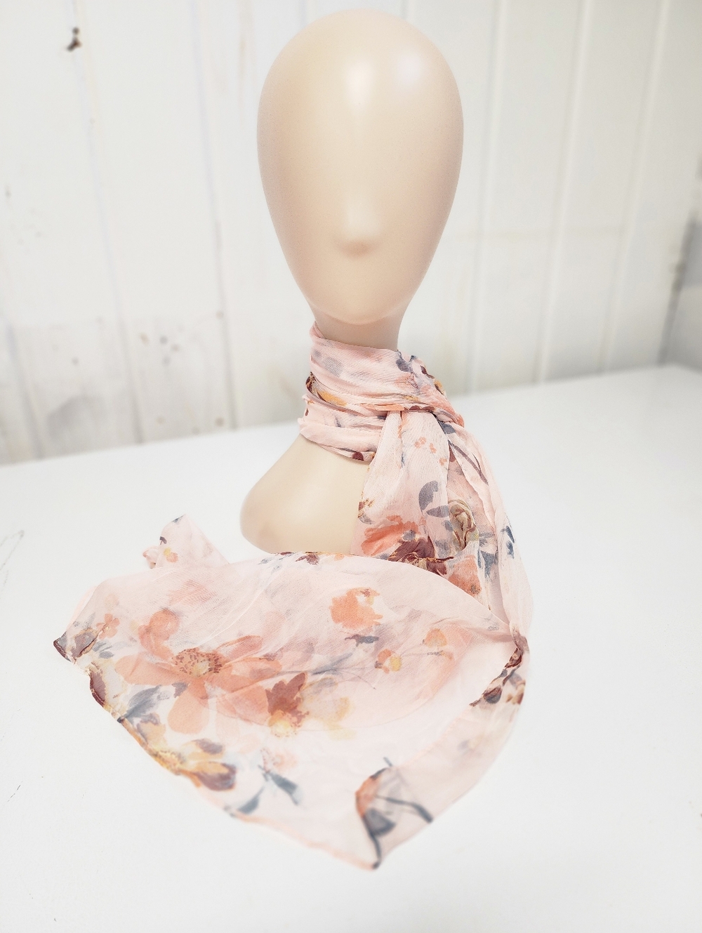 Light Pink Floral Sheer Scarf 64" X 20"